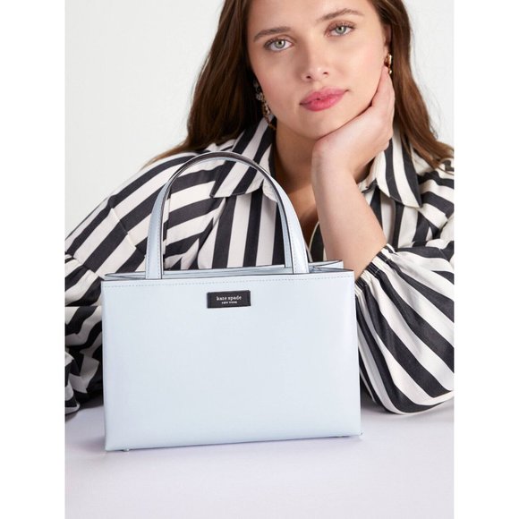 New Kate Spade Sam Icon Spazzolato Leather Small Tote Watercolor Blue - Picture 3 of 4